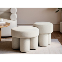 SOLACE+CO Ferro Beige Fabric Round Pouffe Set of 2 - thumbnail 4