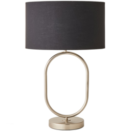 ValueLights Antonia Black Fabric Drum Shade Brushed Chrome Oval LED Table Lamp
