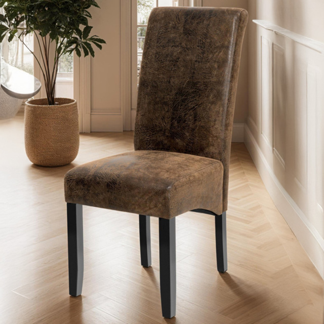 tectake Antique Brown Faux Leather High Backrest Dining Chair Set of 6 - image 1