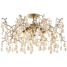 Merano Rimini Lustre Glass Aged Gold 3 Light Semi Flush Ceiling Pendant