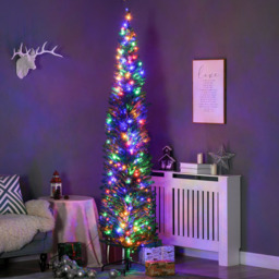 StarBright Colourful LED Pre-Lit Green Pencil Shape Artificial Christmas Tree 7.5ft - thumbnail 2