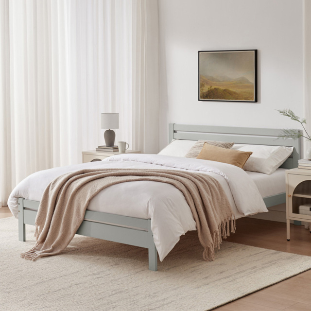 Furniturebox Cadhla King Size Light Grey Solid Pine Bed Frame - image 1