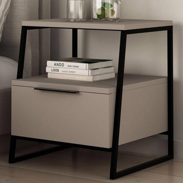 FWStyle Pal Mocha Grey Single Drawer Modern Bedside Table - image 1