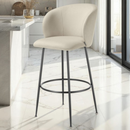 tectake Luana Set of 2 Cream and Black Velvet Look Padded Bar Stools