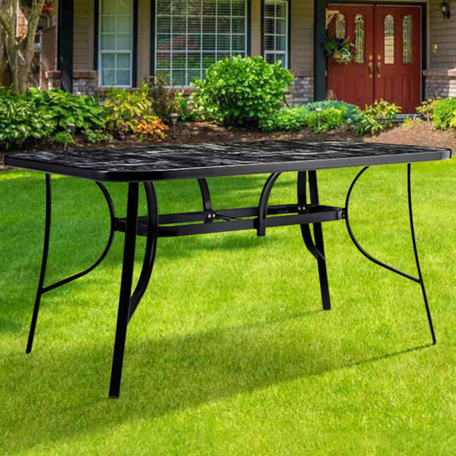 Living and Home Tempered Glass Black Rectangular Marble Effect Coffee Table - image 1