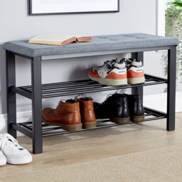Home Source Sleaford Grey Linen Metal Shoe Bench