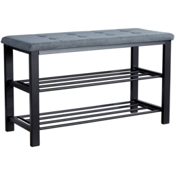 Home Source Sleaford Grey Linen Metal Shoe Bench - thumbnail 2