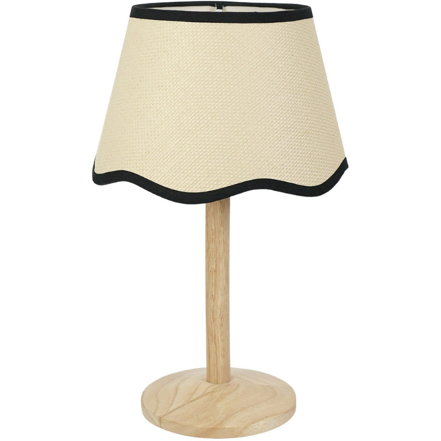 ValueLights Triston Scallop Black Edge Shade Natural Light Wood Stem LED Table Lamp - image 1