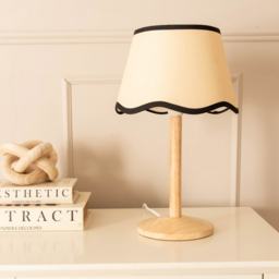 ValueLights Triston Scallop Black Edge Shade Natural Light Wood Stem LED Table Lamp - thumbnail 3