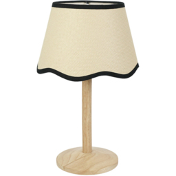 ValueLights Triston Scallop Black Edge Shade Natural Light Wood Stem LED Table Lamp - thumbnail 1
