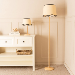 ValueLights Triston Scallop Black Edge Shade Natural Light Wood Stem LED Table Lamp - thumbnail 4