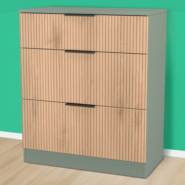 Crowndale Java Slatt Effect and Reed Green 3 Drawer Deep Chest of Drawers - image 1