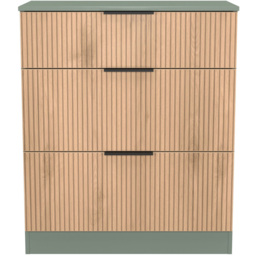 Crowndale Java Slatt Effect and Reed Green 3 Drawer Deep Chest of Drawers - thumbnail 2