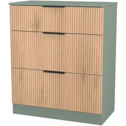 Crowndale Java Slatt Effect and Reed Green 3 Drawer Deep Chest of Drawers - thumbnail 4