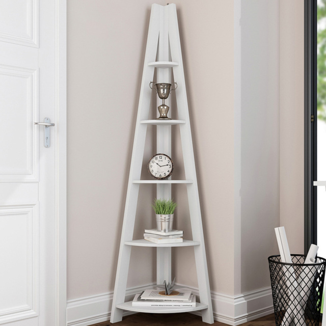 Tiva 5 Shelf White Corner Ladder Bookshelf - image 1