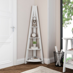 Tiva 5 Shelf White Corner Ladder Bookshelf - thumbnail 4