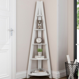 Tiva 5 Shelf White Corner Ladder Bookshelf - thumbnail 1