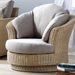 Desser Corsica Lyon Natural Rattan Biscuit Fabric Swivel Chair