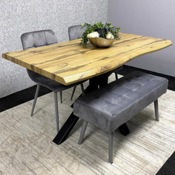 Kosy Koala 4 Seater Wood and Velvet Dining Table Set with Bench Grey