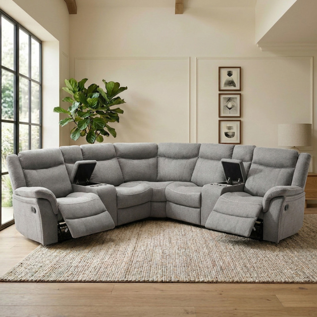 Sherford 5 Seater Grey Fabric Corner Sofa - image 1