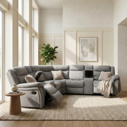 Sherford 5 Seater Grey Fabric Corner Sofa - thumbnail 3