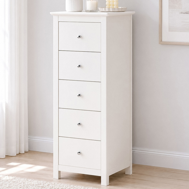 Core Products Nairn 5 Drawer White Narrow Chest of Drawers - image 1