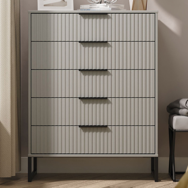 Crowndale Fluted 5 Drawer Dusk Grey Chest of Drawers Ready Assembled - image 1