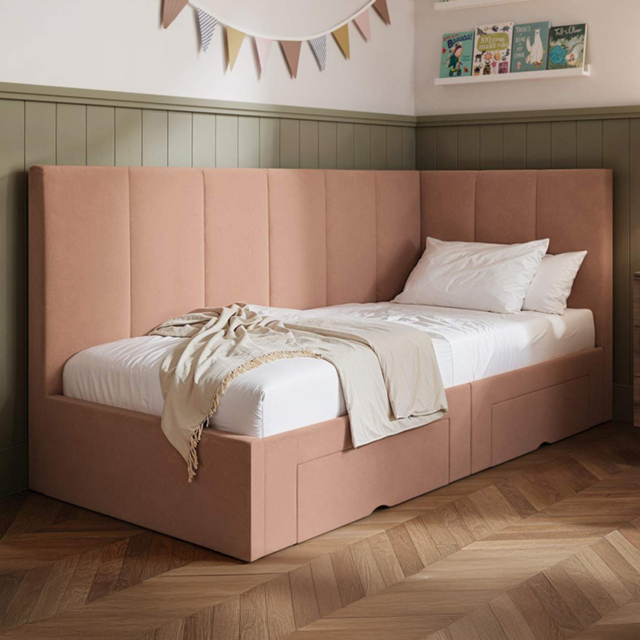 Flair Harley Pink Velvet Bed Frame with Storage - image 1