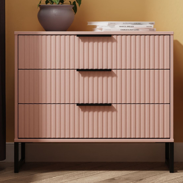 Crowndale Fluted 3 Drawer Kobe Pink Chest of Drawers Ready Assembled - image 1