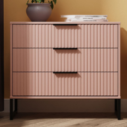 Crowndale Fluted 3 Drawer Kobe Pink Chest of Drawers Ready Assembled - thumbnail 1