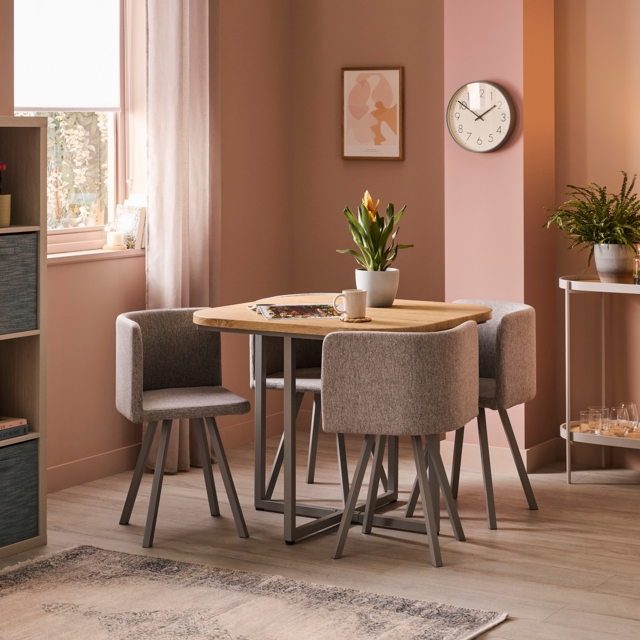 Nina Seater Wood Effect Square Dining Nest Chairs Grey by