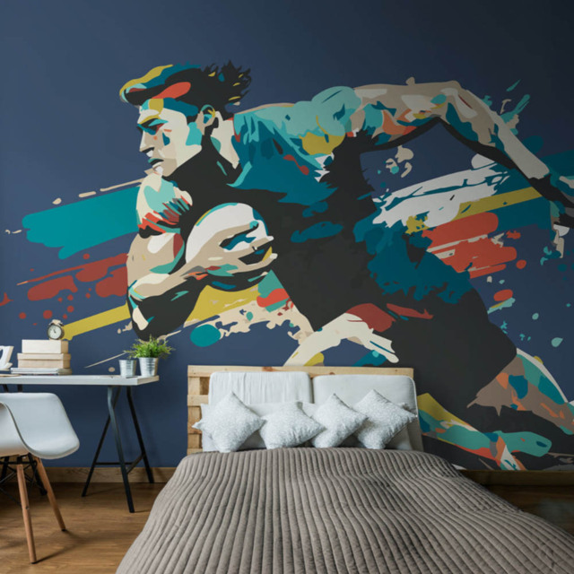 Origin Murals American Footballers Paint Splash Blue Wall Mural - image 1