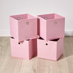 Home Source Pink Fabric Cube Storage Box 4 Pack - thumbnail 2