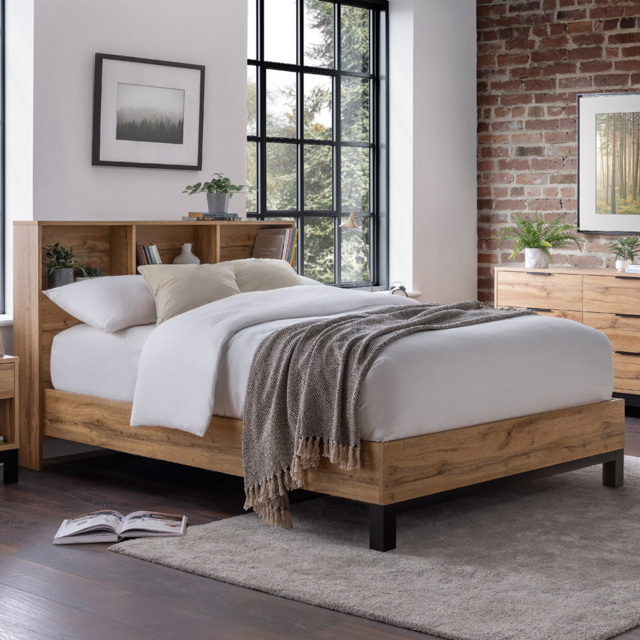 Julian Bowen Bali Double Modern Oak Effect Bed with Bookcase Headboard - image 1