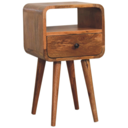Artisan Furniture Mini Oak Single Drawer Single Shelf Mango Wood Curved Open Bedside Table - thumbnail 3