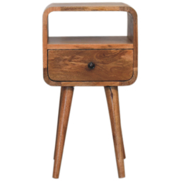 Artisan Furniture Mini Oak Single Drawer Single Shelf Mango Wood Curved Open Bedside Table - thumbnail 2