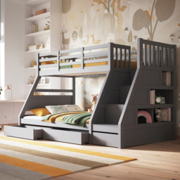 Flair Lunar Grey Wooden Bunk Bed with Drawers and Shelves - thumbnail 1