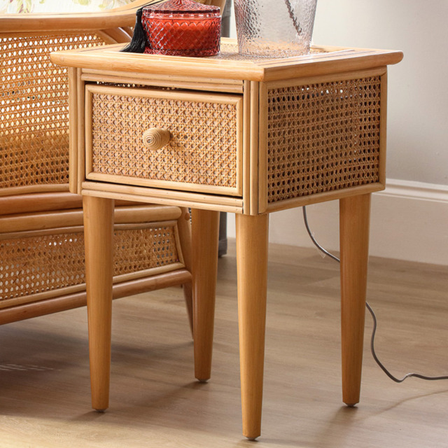 Desser Chester Single Drawer Natural Rattan Lamp Table - image 1