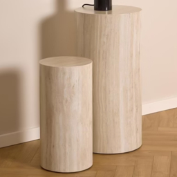 Florence Dice Travertine Rough Paper Round Pedestal Set of 2
