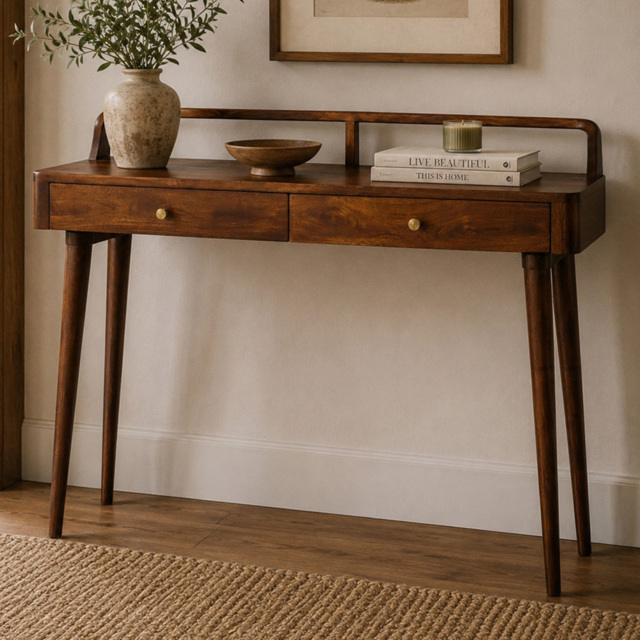 Artisan Furniture Dark Brown 2 Drawer Solid Wood Elevated Chestnut Console Table - image 1