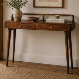 Artisan Furniture Dark Brown 2 Drawer Solid Wood Elevated Chestnut Console Table - thumbnail 1