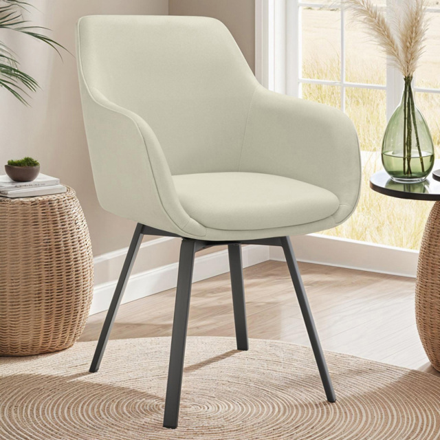 tectake Alicon Greige Woven Fabric Padded Swivel Dining Chair Set of 4 - image 1