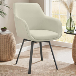 tectake Alicon Greige Woven Fabric Padded Swivel Dining Chair Set of 4 - thumbnail 1