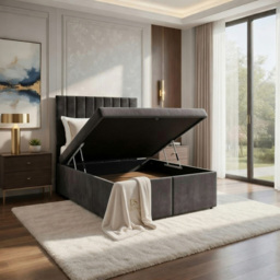 DS Living Aria Grey Double Plush Ottoman Bed - thumbnail 2
