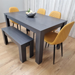 Kosy Koala 6 Seater Faux Leather Gem Pattern Dining Bench Set Dark Grey and Mustard