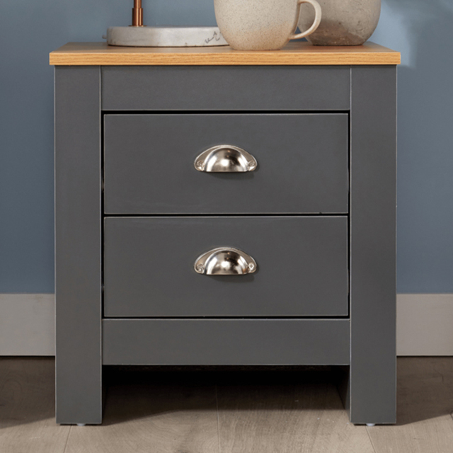 Home Source Camden 2 Drawer Graphite Grey Bedside Table - image 1