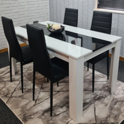 Portland Leather and Wood 4 Seater Dining Set White and Black