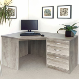 R White Cabinets SET-07-IN-GN Single Door 2 Drawer Filing Corner Desk Grey