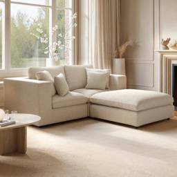 SOLACE+CO Asher Beige 3 Seater Boucle Sofa with Footstool - thumbnail 1