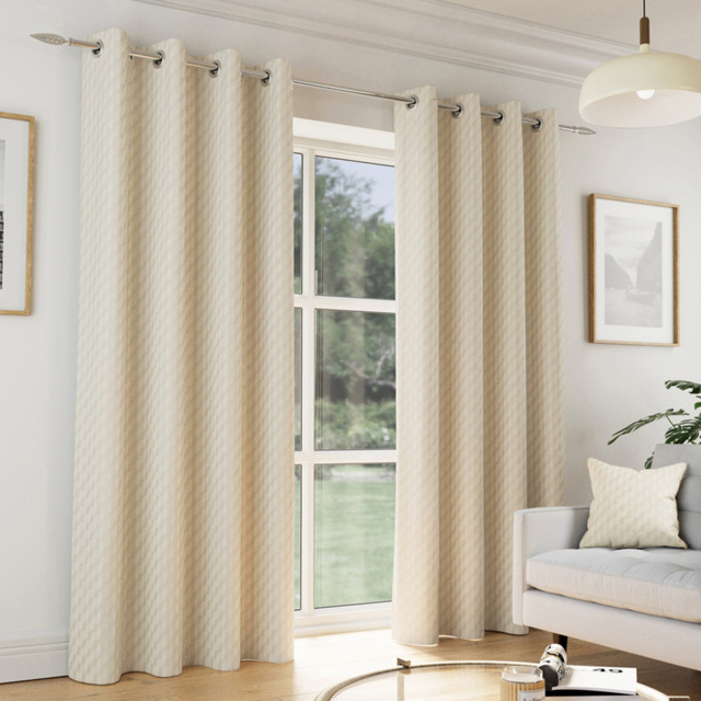 Enhanced Living Tokyo Cream Velvet Embossed Eyelet Thermal Curtains 168 x 183cm - image 1